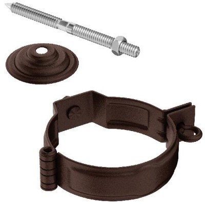 Водосток Aquasistem, Система 150/100 - Декоративный хомут трубы под метиз с комплектом крепления RAL 8017 Коричневый matt